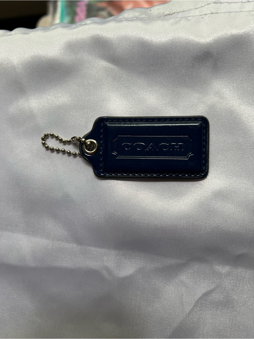 Coach Navy Leather Bag Tag with Chain